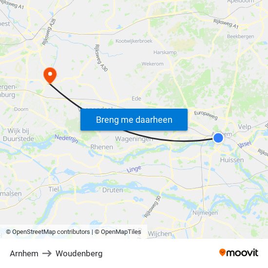 Arnhem to Woudenberg map