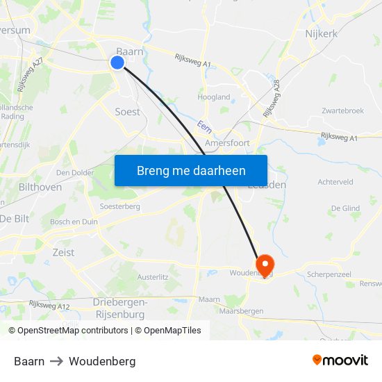 Baarn to Woudenberg map