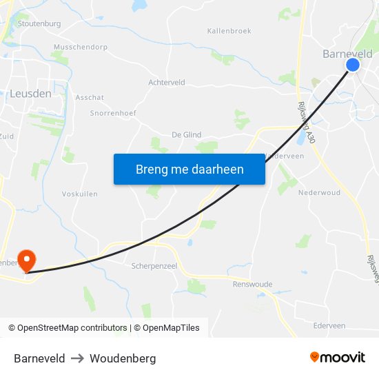 Barneveld to Woudenberg map