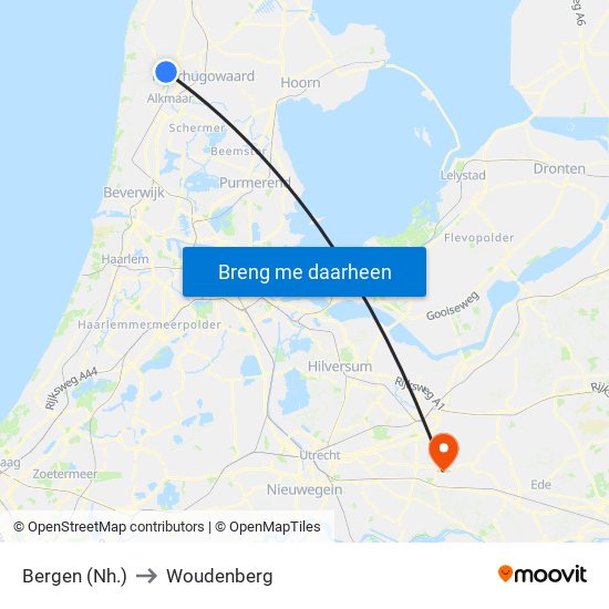 Bergen (Nh.) to Woudenberg map