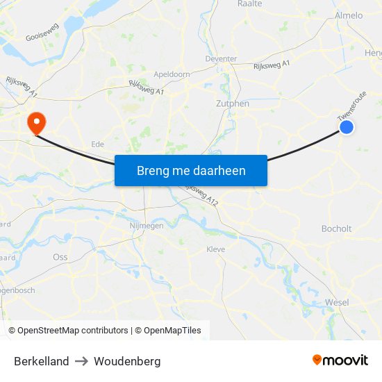 Berkelland to Woudenberg map