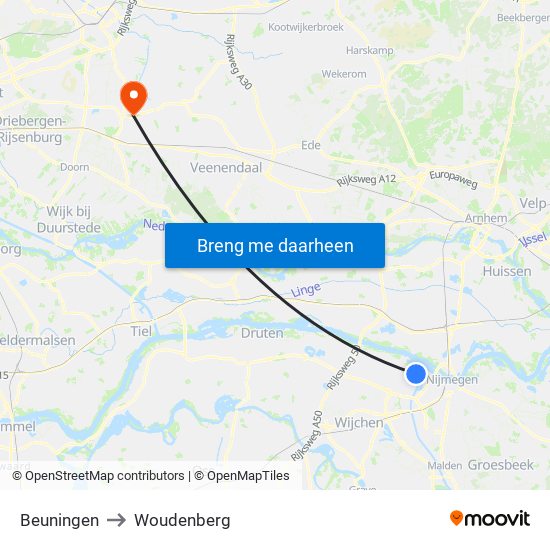 Beuningen to Woudenberg map