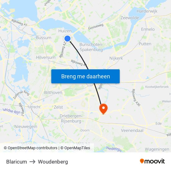 Blaricum to Woudenberg map