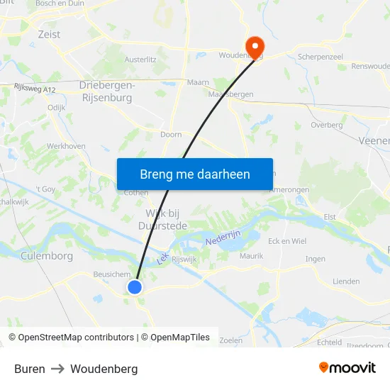 Buren to Woudenberg map