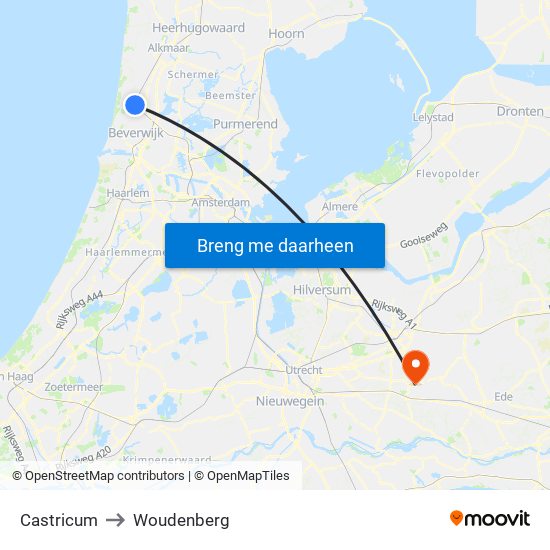 Castricum to Woudenberg map