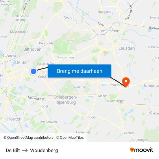 De Bilt to Woudenberg map
