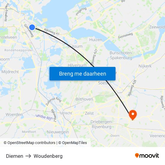 Diemen to Woudenberg map