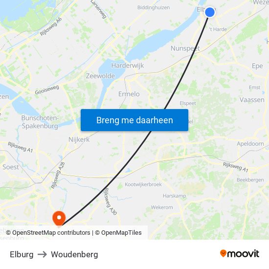 Elburg to Woudenberg map