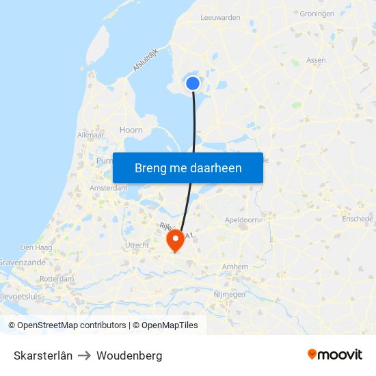 Skarsterlân to Woudenberg map