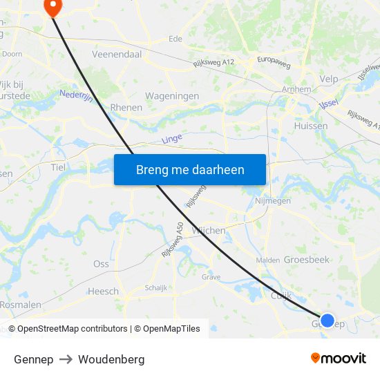 Gennep to Woudenberg map