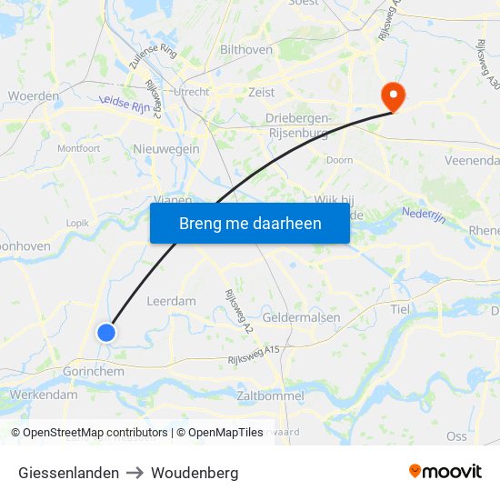 Giessenlanden to Woudenberg map