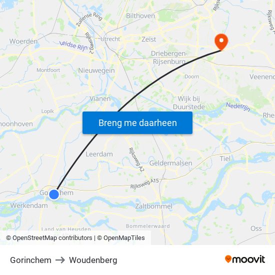 Gorinchem to Woudenberg map