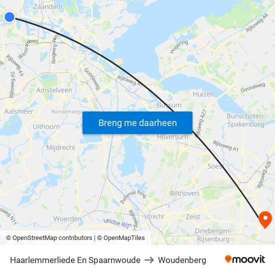 Haarlemmerliede En Spaarnwoude to Woudenberg map