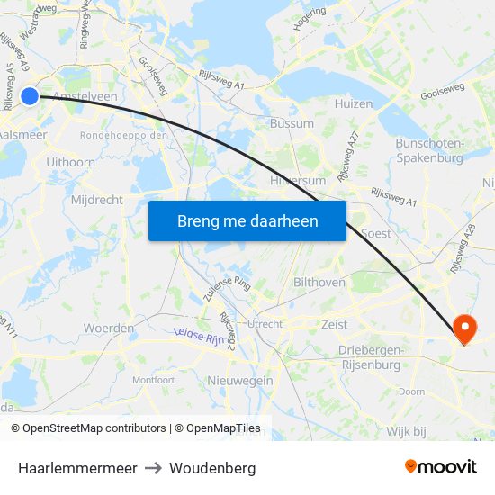 Haarlemmermeer to Woudenberg map