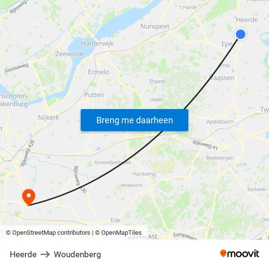 Heerde to Woudenberg map