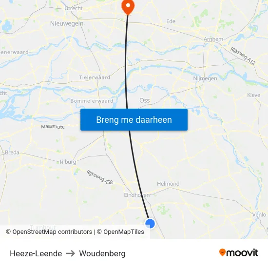 Heeze-Leende to Woudenberg map