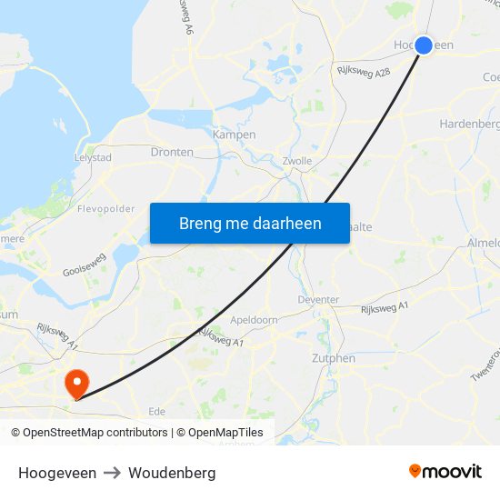 Hoogeveen to Woudenberg map