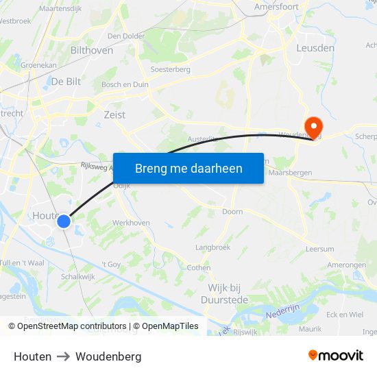 Houten to Woudenberg map