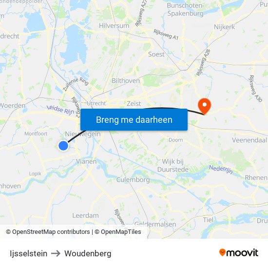 Ijsselstein to Woudenberg map