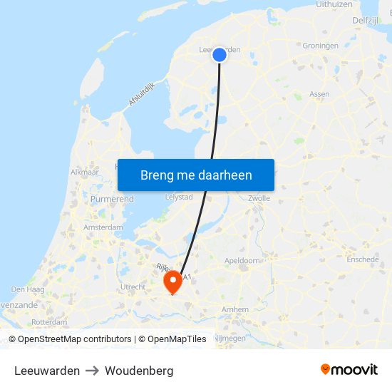 Leeuwarden to Woudenberg map