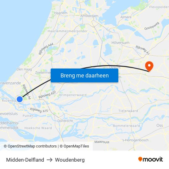 Midden-Delfland to Woudenberg map