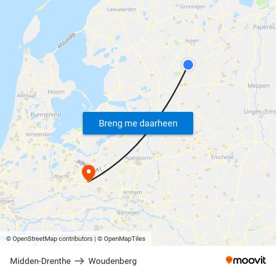 Midden-Drenthe to Woudenberg map