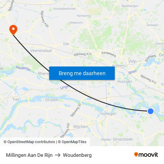 Millingen Aan De Rijn to Woudenberg map