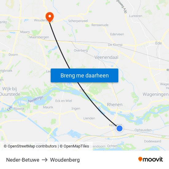 Neder-Betuwe to Woudenberg map