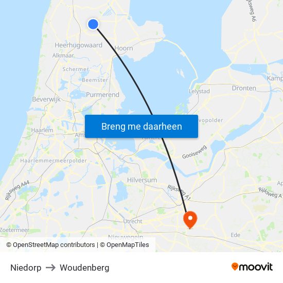 Niedorp to Woudenberg map
