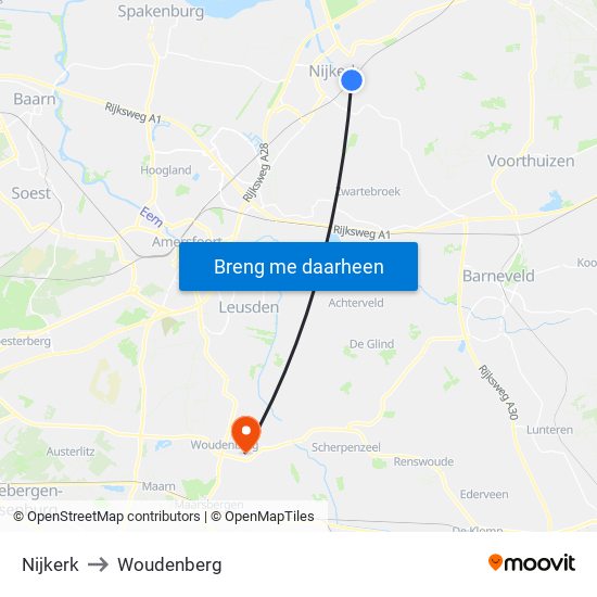 Nijkerk to Woudenberg map