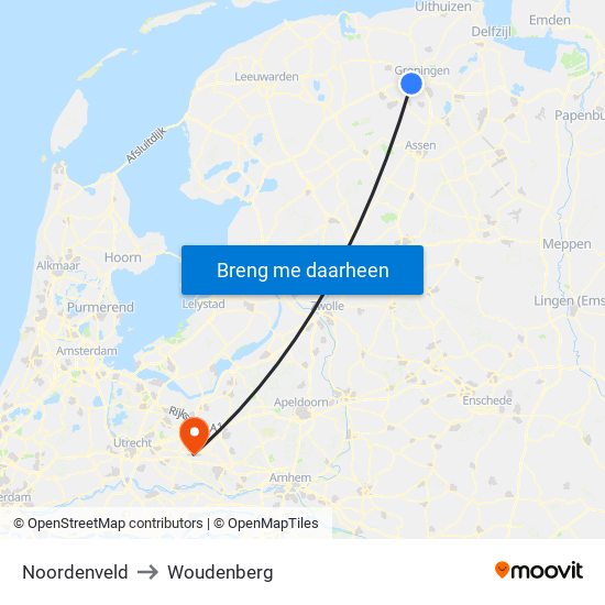 Noordenveld to Woudenberg map