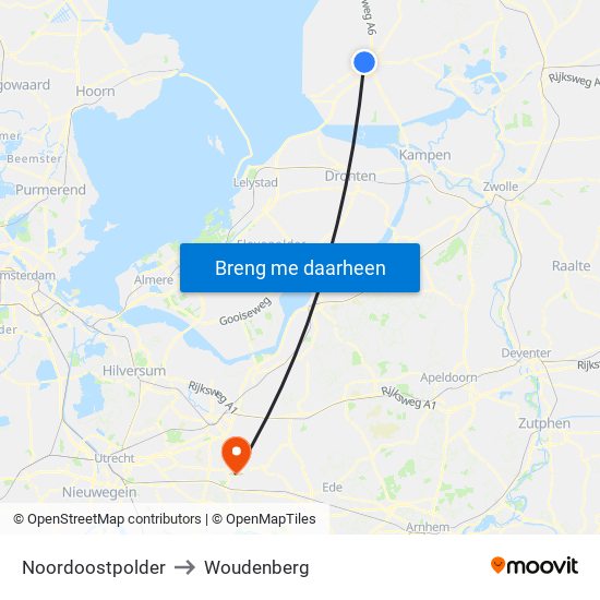 Noordoostpolder to Woudenberg map