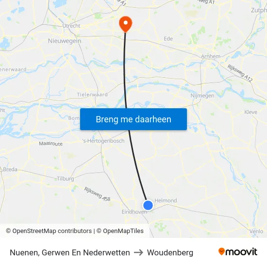 Nuenen, Gerwen En Nederwetten to Woudenberg map