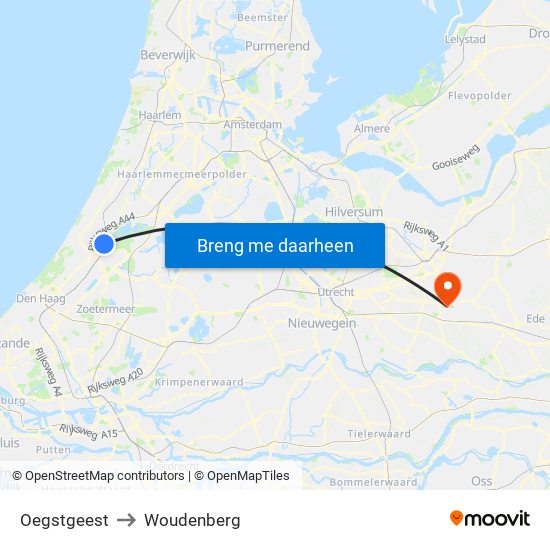 Oegstgeest to Woudenberg map