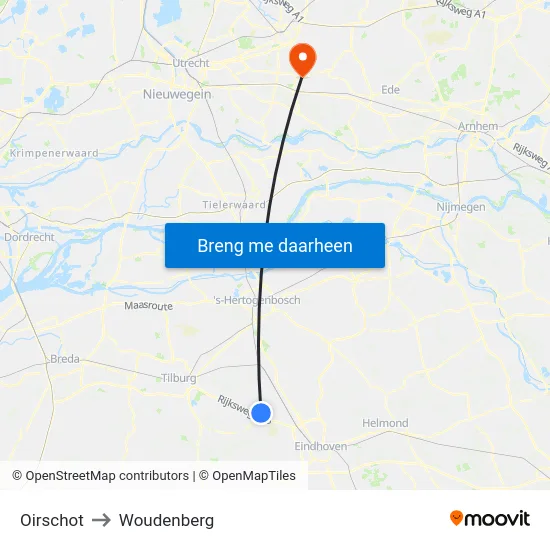 Oirschot to Woudenberg map