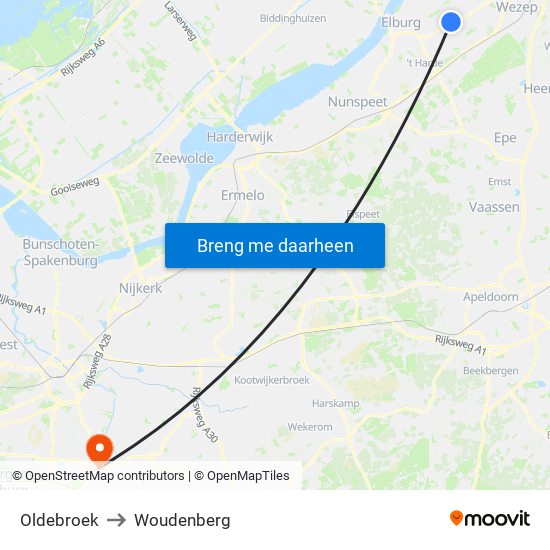 Oldebroek to Woudenberg map