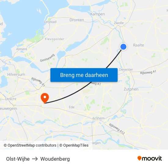 Olst-Wijhe to Woudenberg map