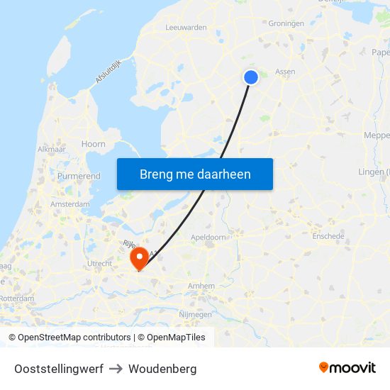 Ooststellingwerf to Woudenberg map
