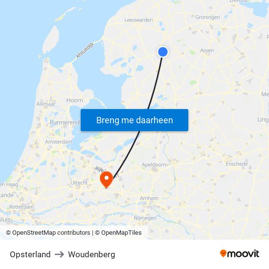 Opsterland to Woudenberg map