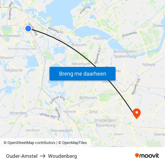 Ouder-Amstel to Woudenberg map