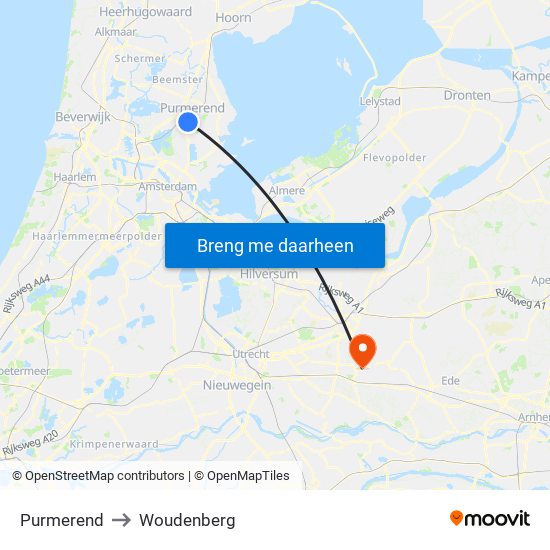 Purmerend to Woudenberg map