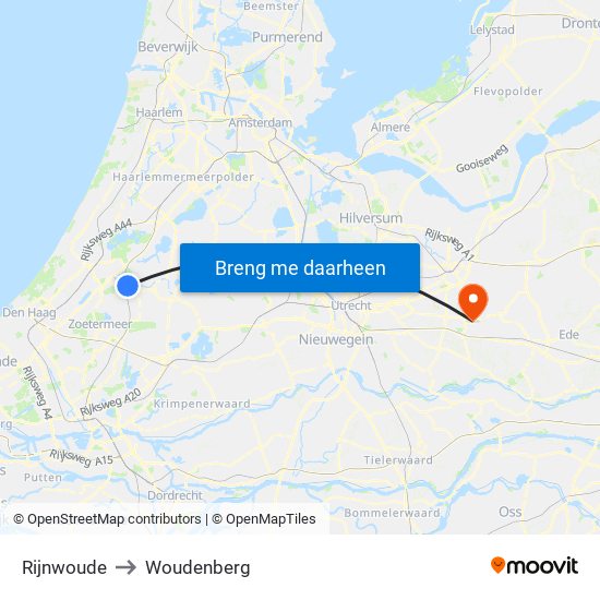 Rijnwoude to Woudenberg map