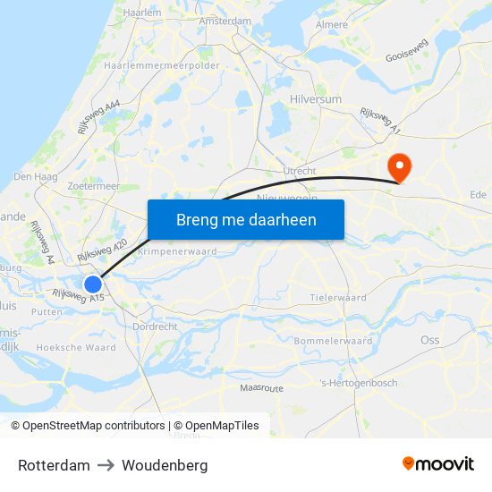 Rotterdam to Woudenberg map