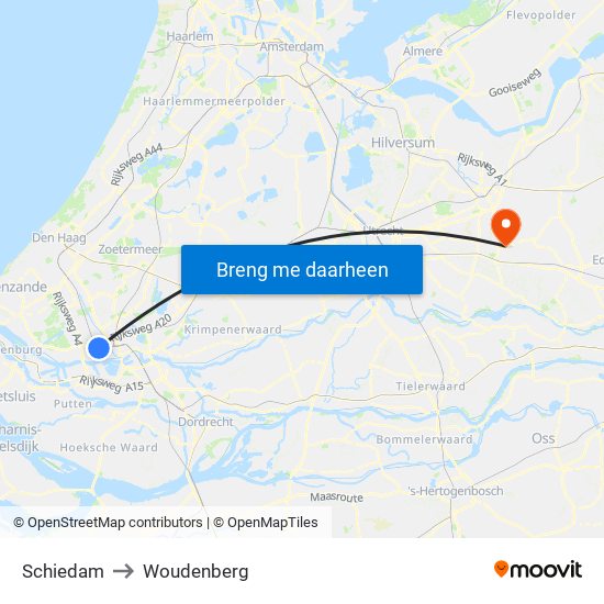 Schiedam to Woudenberg map