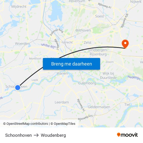 Schoonhoven to Woudenberg map