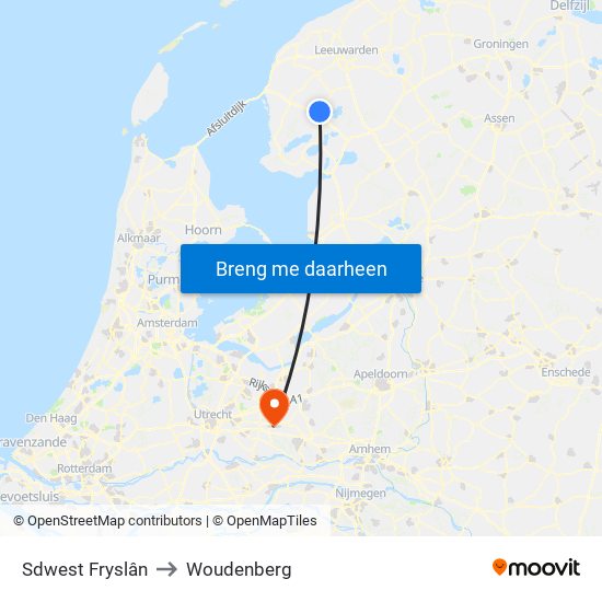 Sdwest Fryslân to Woudenberg map