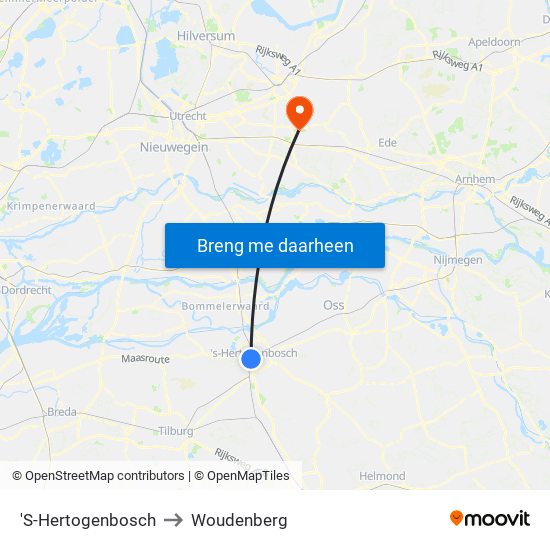 'S-Hertogenbosch to Woudenberg map