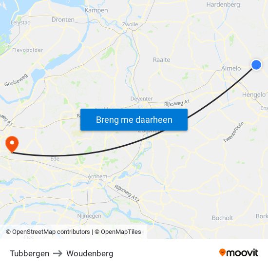 Tubbergen to Woudenberg map