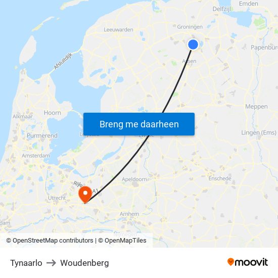 Tynaarlo to Woudenberg map