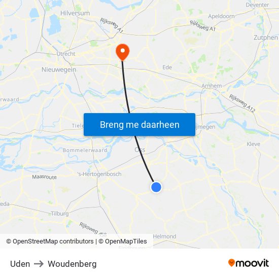 Uden to Woudenberg map